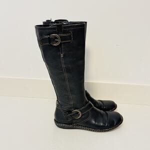 BOC Boots Womens 7.5 Black Leather Knee High Tall Buckle Strap Riding Comfort